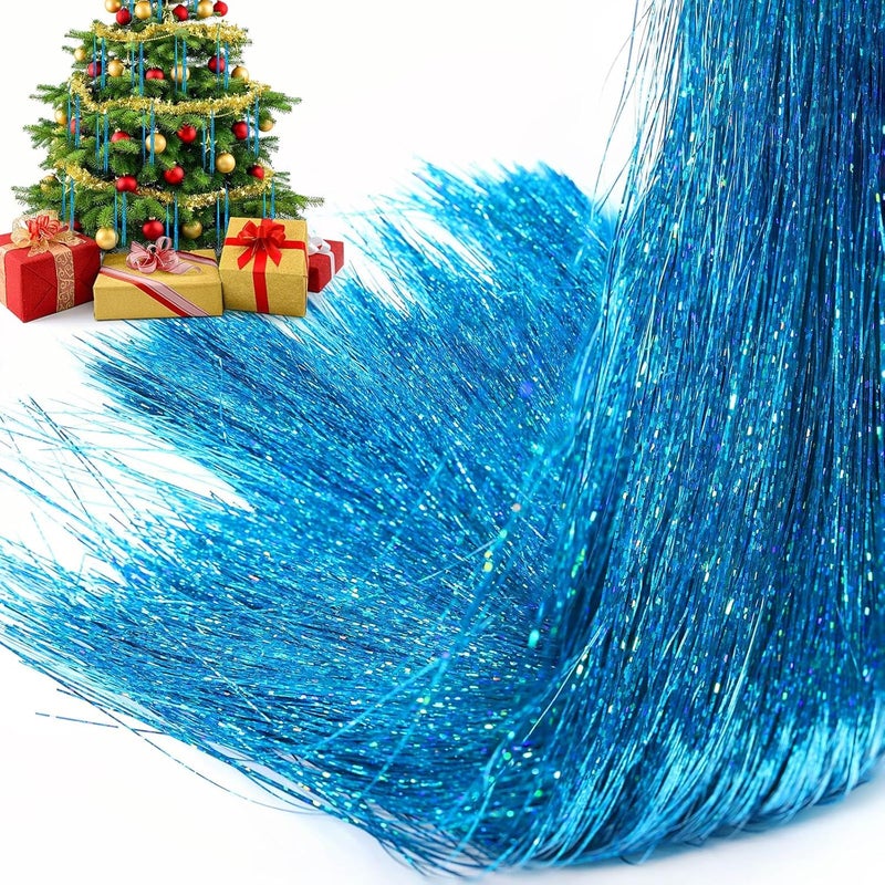 Lyrow Store 40000 Strands Tinsel Icicles 19.7 inch Christmas Tree Tinsel Foil Fringe Hanging Winter Home Decorations for Xmas Tree Holiday Decor Birthday Wedding Anniversary Party Supplies(Blue) - Image 1